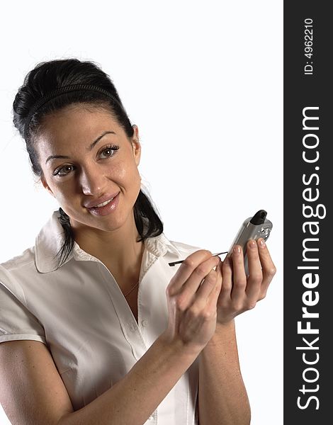 Young brunette girl scheduling an appointment