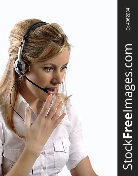 Surprised Blonde Telephone Customer Support Lady