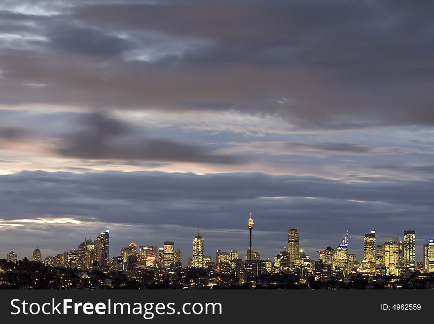 Sydney city skyline during twilight hour, NSW, Australia. Sydney city skyline during twilight hour, NSW, Australia