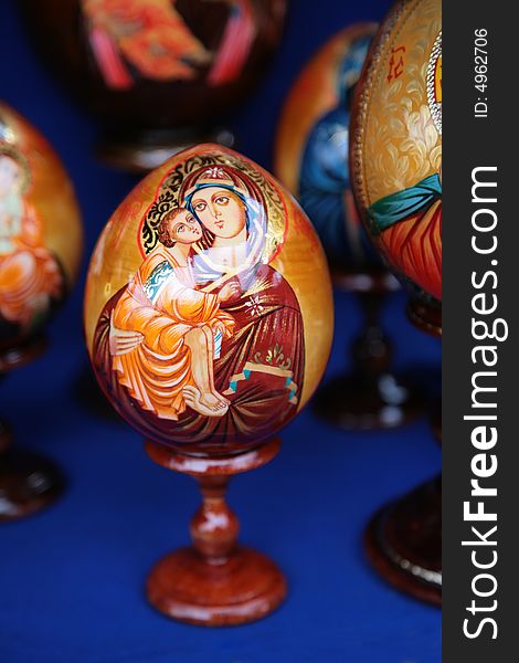 Wooden easter egg with painted our lady