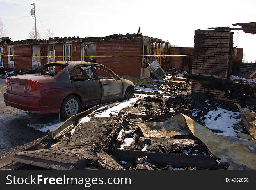 Fire has completely destroyed a motel and cars located north of Toronto Ontario. Fire has completely destroyed a motel and cars located north of Toronto Ontario