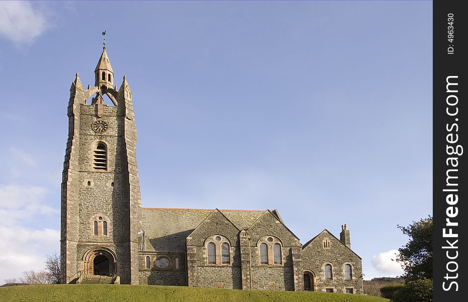 Church with unique belfry in Tarbert, Scotland. Church with unique belfry in Tarbert, Scotland