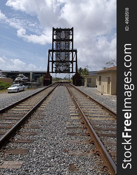 --Train Tracks Leading to Drawbridge over River