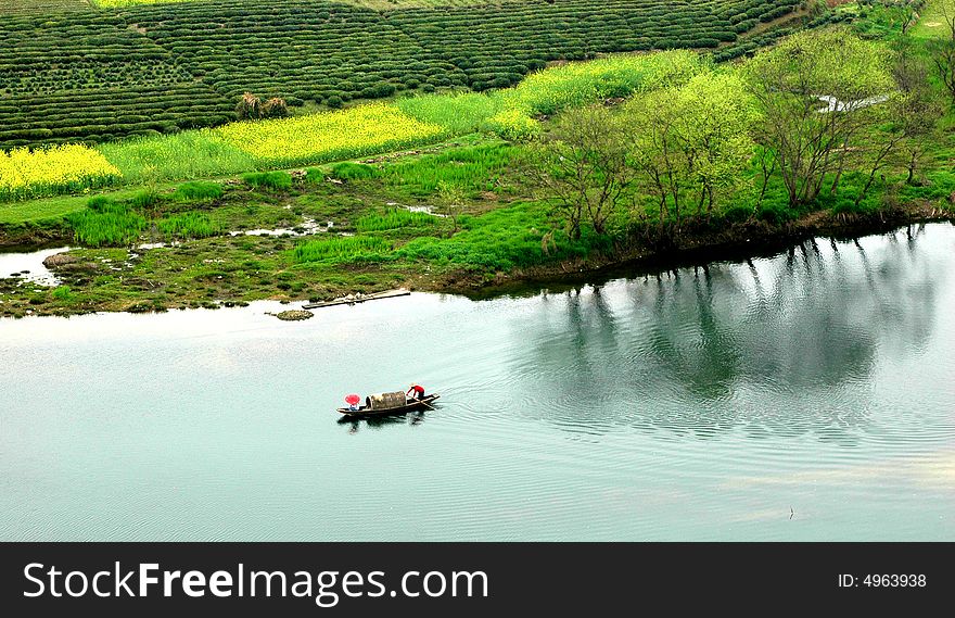 The Chinese watery area in Central China,a countryside scene in the spring days. The Chinese watery area in Central China,a countryside scene in the spring days.