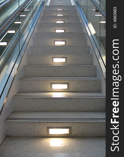 Commercial staircase with safety lights... watch your step. Commercial staircase with safety lights... watch your step