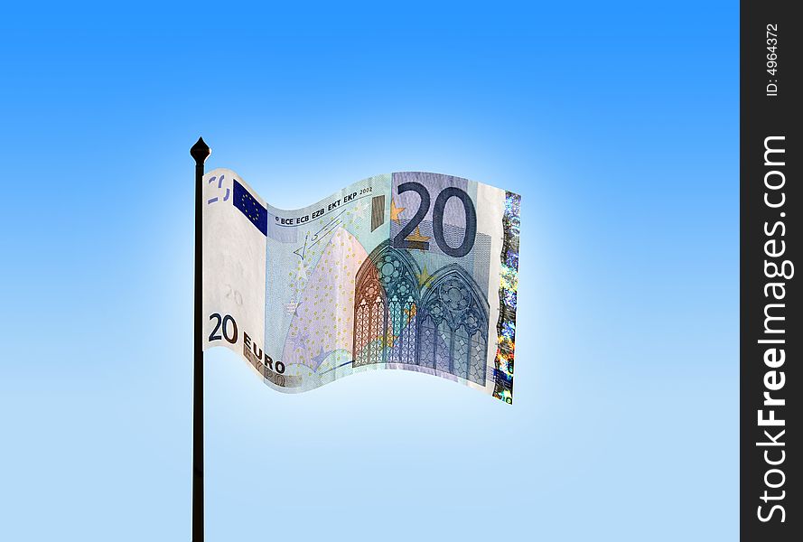 Conceptual image of twenty Euro currency not on flag pole. Conceptual image of twenty Euro currency not on flag pole
