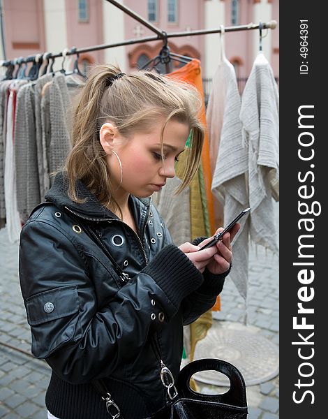 Young girl shopping in market