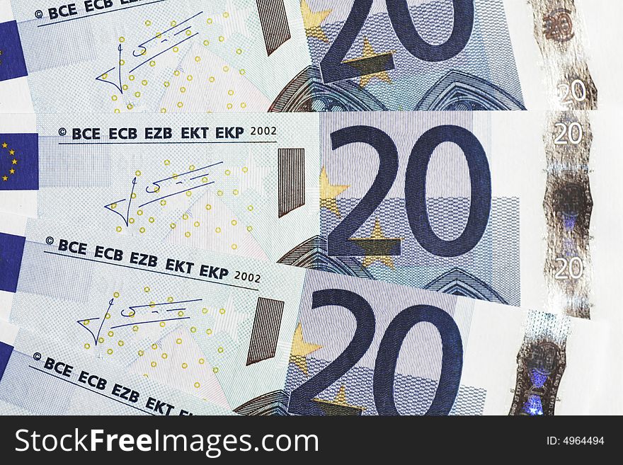 Money - Details Of 20 Euro Notes Laid Out As Fan. Money - Details Of 20 Euro Notes Laid Out As Fan