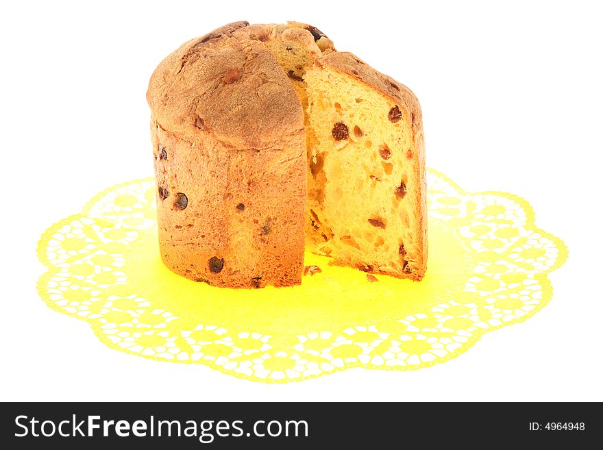 Cake with raisins isolated on a white background. Cake with raisins isolated on a white background.