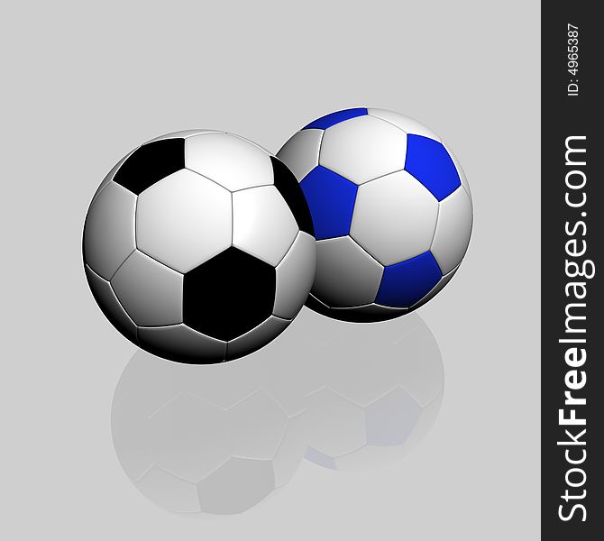 3d soccer balls and mirrors on white background