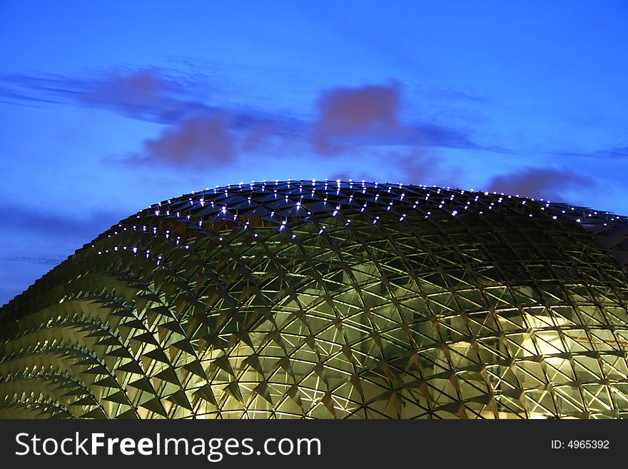 Roof of Esplanade Singapore in Night, a landmark building in Singapore.