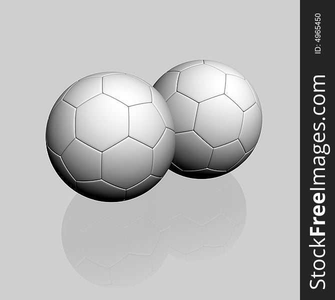 3d soccer balls and mirrors on white background
