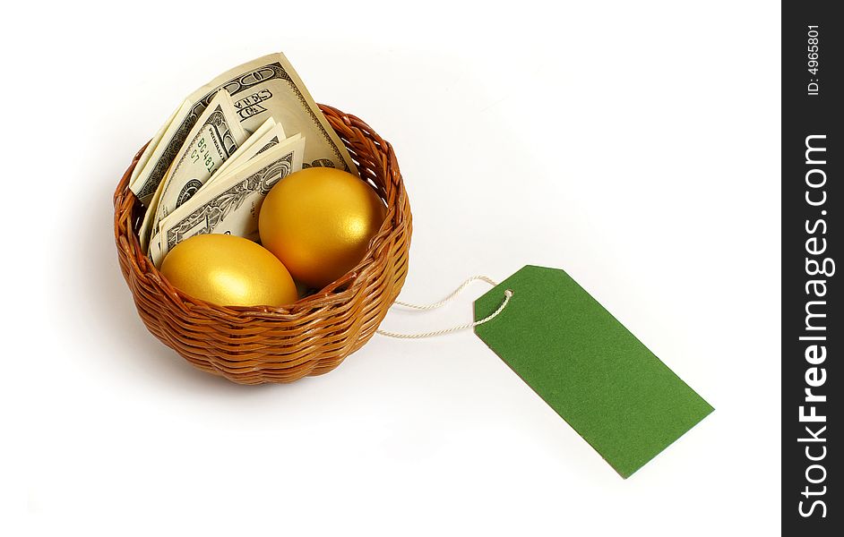 Basket with money and the label