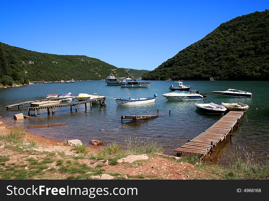 Boats  on a lake in Croatia. Boats  on a lake in Croatia