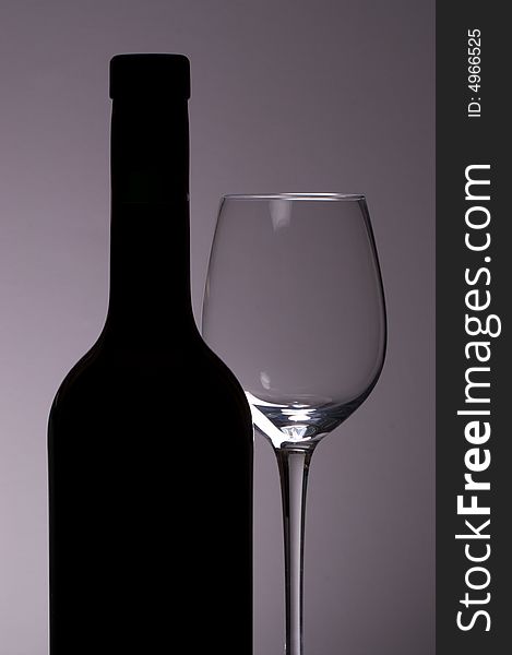 Silhouette of a wine bottle and wine glass. Silhouette of a wine bottle and wine glass