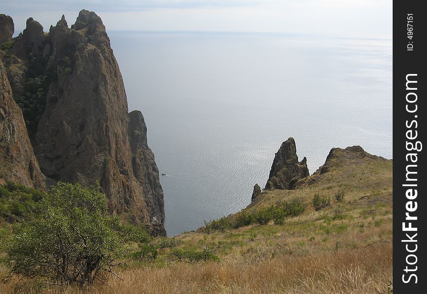 Landscape with sea and rocks on the shore, recorded in Crimea, Black sea. Landscape with sea and rocks on the shore, recorded in Crimea, Black sea.