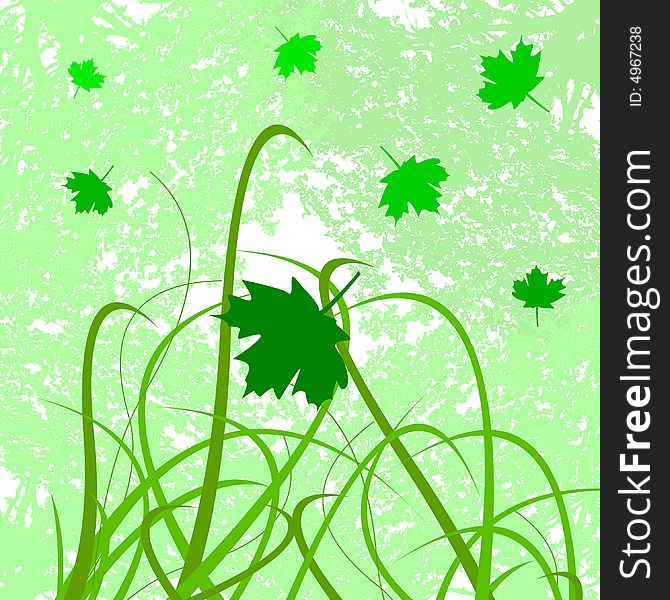 Floral autumn background with green leaves, vector illustration