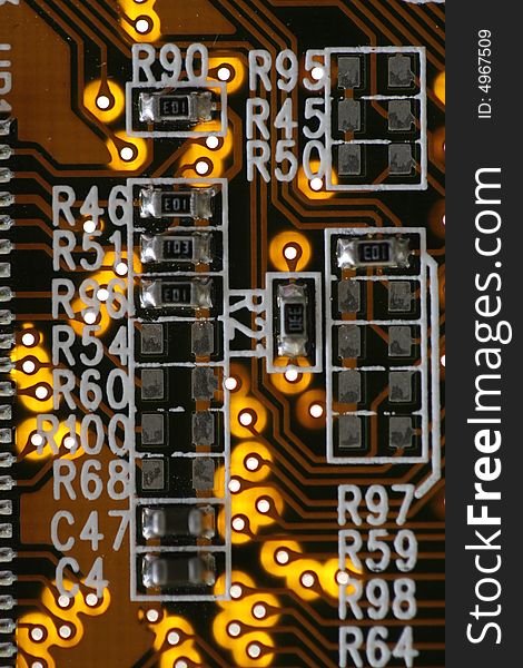 Computer motherboard, sound and network cards in detail. Computer motherboard, sound and network cards in detail