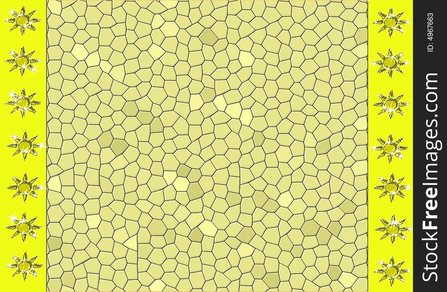 Olive mosaic background with a yellow decoration