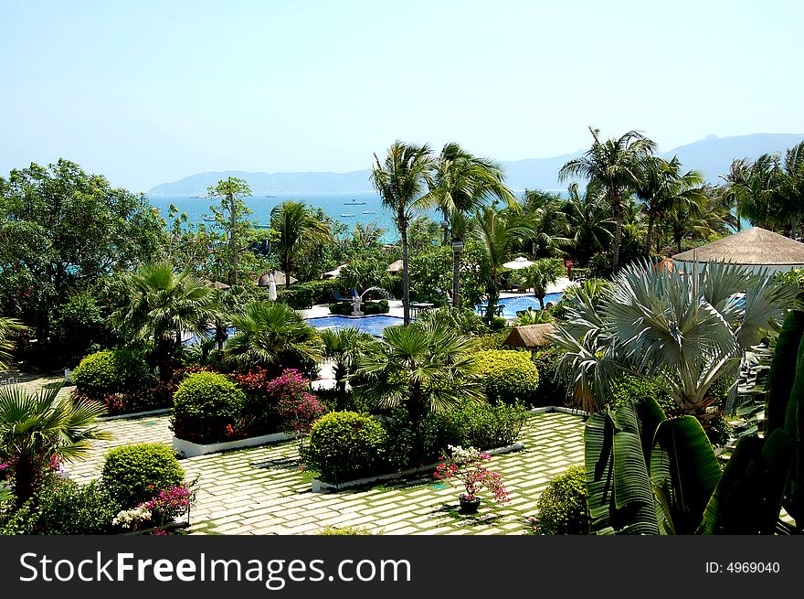 Tropical paradise garden in Hainan island