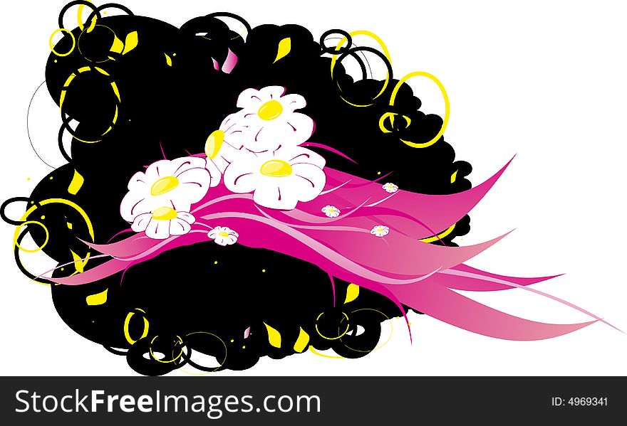 Pink camomiles on the black abstract background. Pink camomiles on the black abstract background