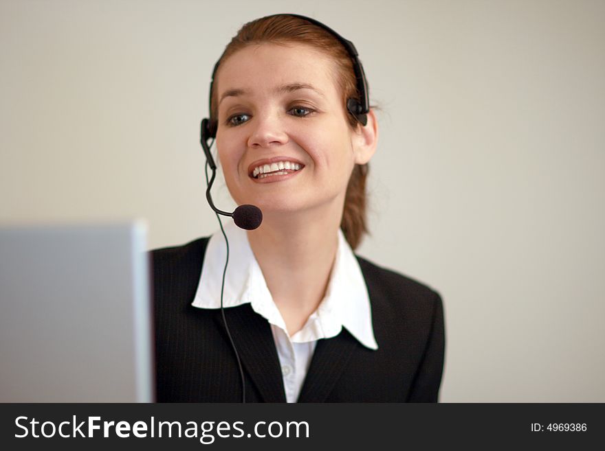Customer service representative on the phone. Customer service representative on the phone