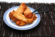 Spring Rolls On Plate With Chopsticks Royalty Free Stock Photography Spring Rolls On Plate With Chopsticks Royalty Free Stock Photography