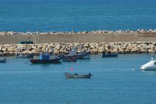 Blue Fishing Boats In Harbor Royalty Free Stock Photography Blue Fishing Boats In Harbor Royalty Free Stock Photography