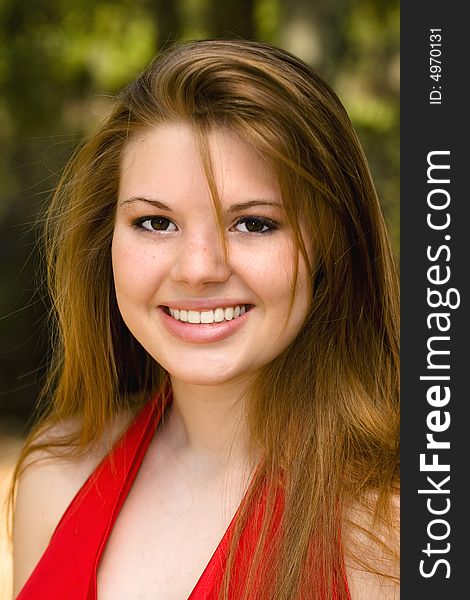 Beautiful woman in red dress