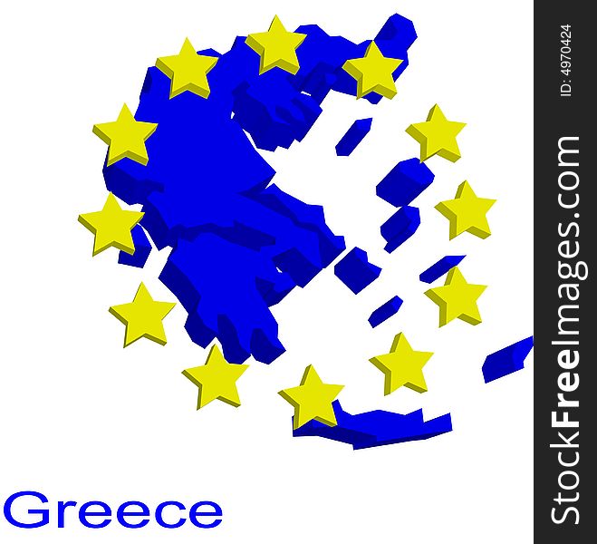 Contour map of Greece with EU stars