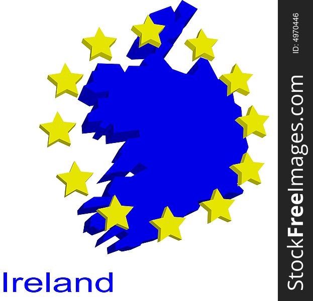 Contour map of Ireland with EU stars
