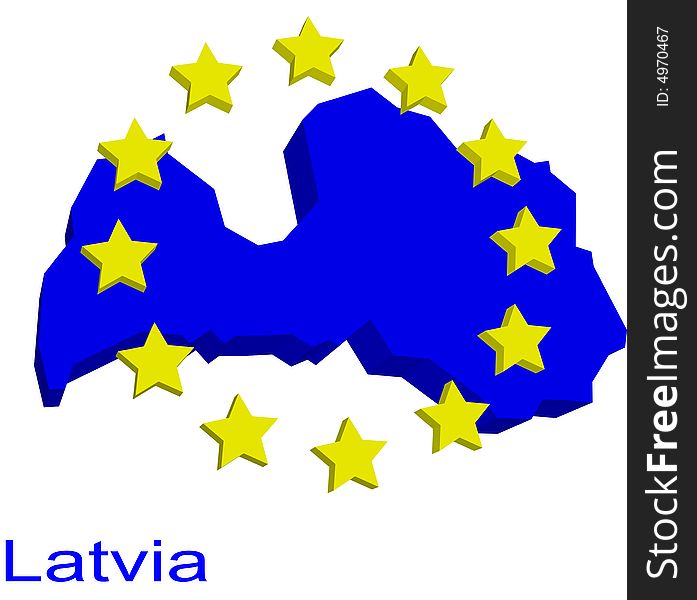 Contour map of Latvia with EU stars