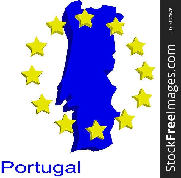 Contour map of Portugal with EU stars