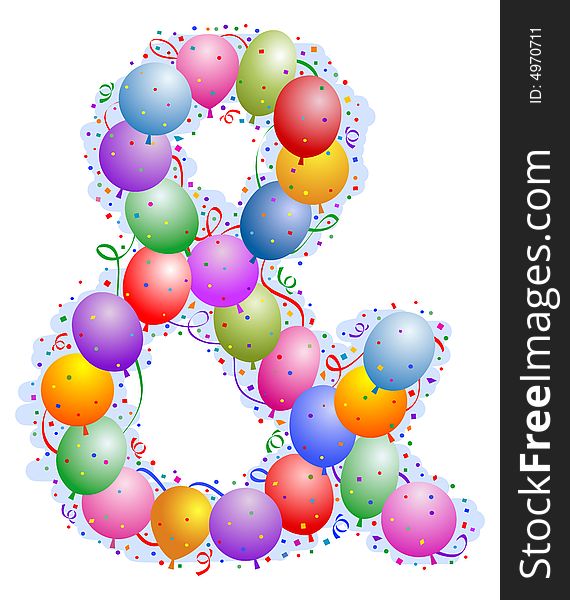 Party balloons, confetti and ribbon on the light blue background. Party balloons, confetti and ribbon on the light blue background