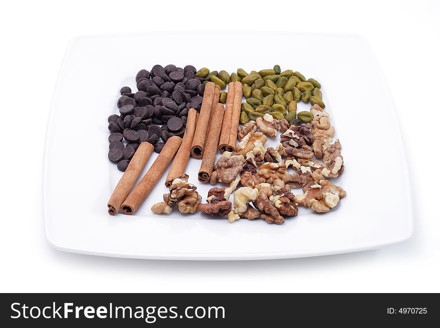 Snack on a plate isolated on a white background