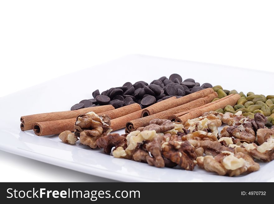 Snack on a plate isolated on a white background