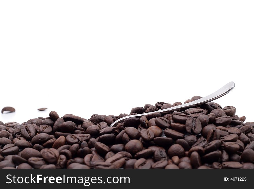 Cofee seed in a cup isolated on a white background