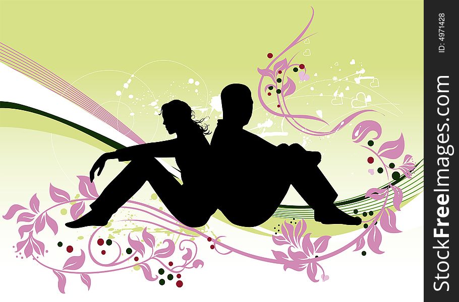 Sitting couple. Two lovers. Vector illustration.