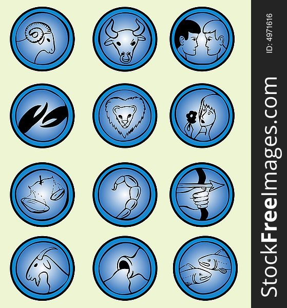 Buttons of zodiac signs - vector graphic