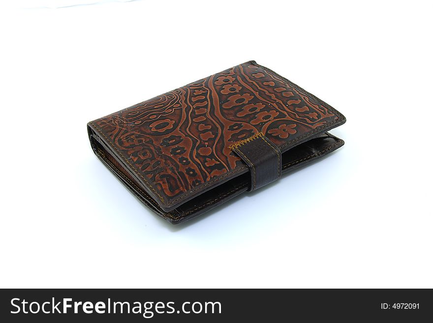 Leather wallet closed over white background