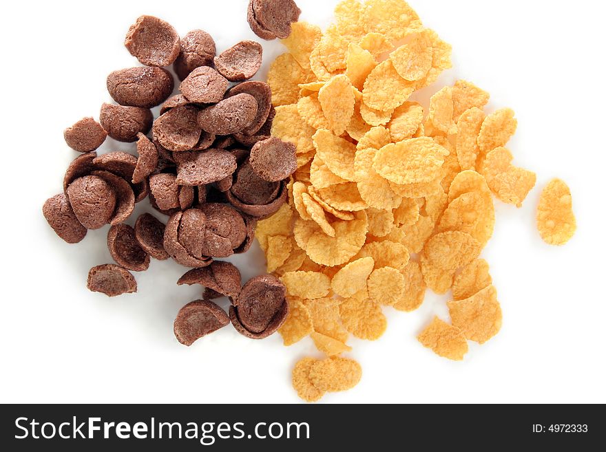 Cereal corn flakes and choco flakes. Cereal corn flakes and choco flakes
