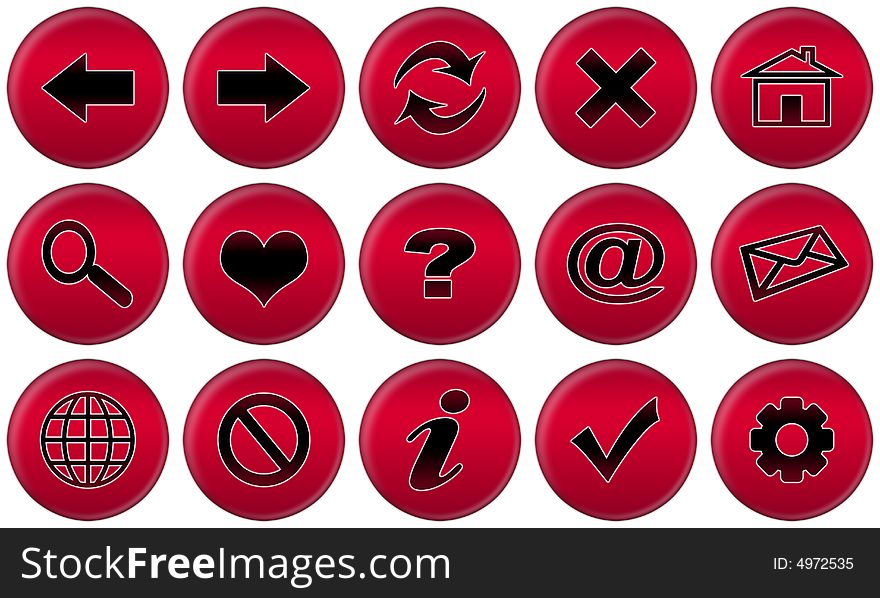 Set of red round buttons for internet browser