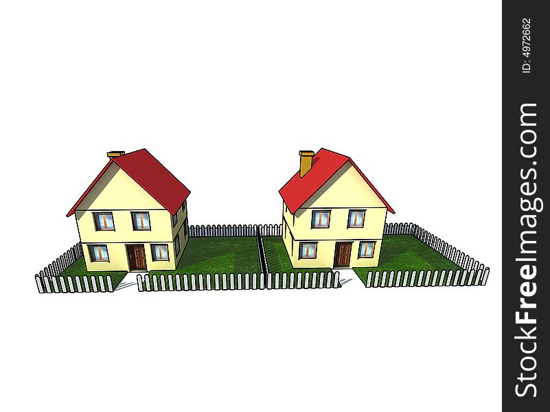 House with little garden - isolated 3d illustration. House with little garden - isolated 3d illustration