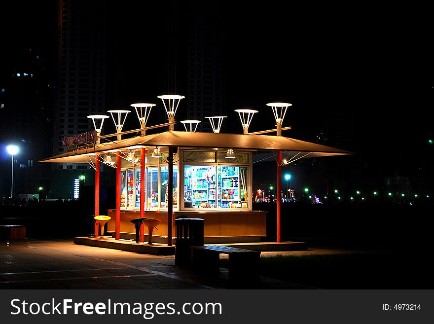 A canteen with warm lighting on the Xinghai Square Dalian.