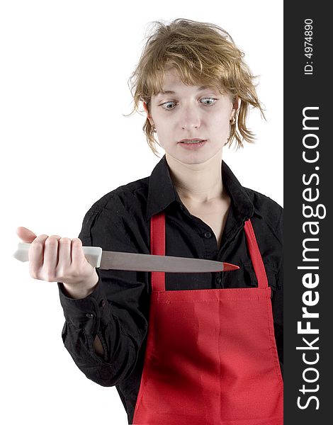 Portrait of woman with knife. Portrait of woman with knife