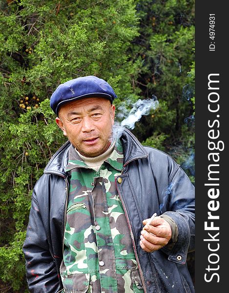 Chinese middle aged farmer portrait