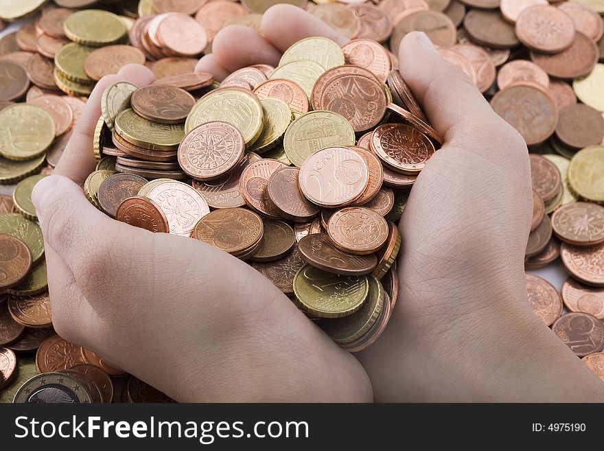 Euro coins, with a handful of different sizes