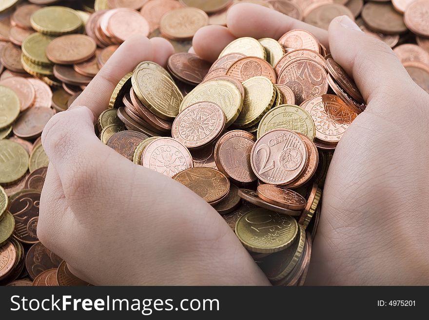 Euro coins, with a handful of different sizes