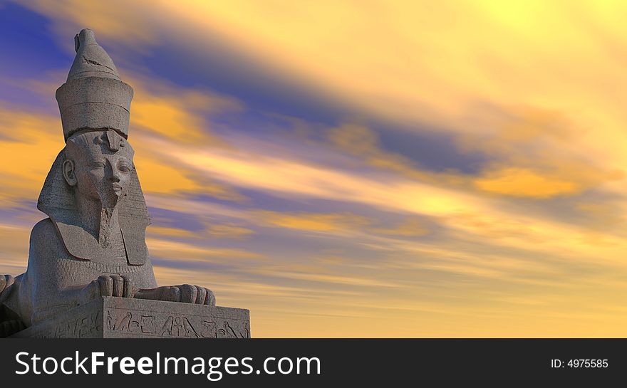 Antique Egyptian sphinx on quay of the river. Saint-Petersburg, Russia