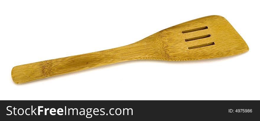 Slotted Wooden Spatula Isolated on White